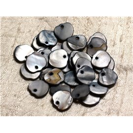 10Stk - Perlen Charms Anhänger Perlmutt Äpfel 12mm Schwarz Grau 4558550006295 