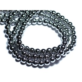 10pc - Perline di pietra - Sfere di ematite argento rodiato 6mm - 4558550023735 