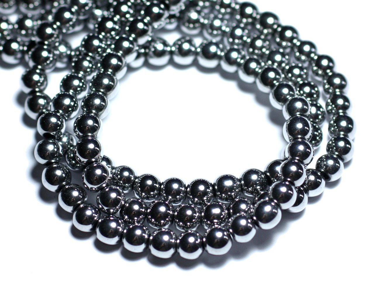 10pc - Perles de Pierre - Hématite argentée Rhodium Boules 6mm - 4558550023735 