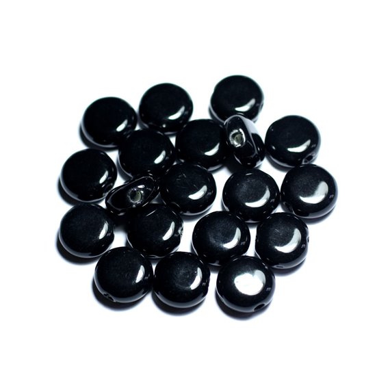 5pc - Perles Porcelaine Céramique Palets 14mm Noir - 8741140008649 