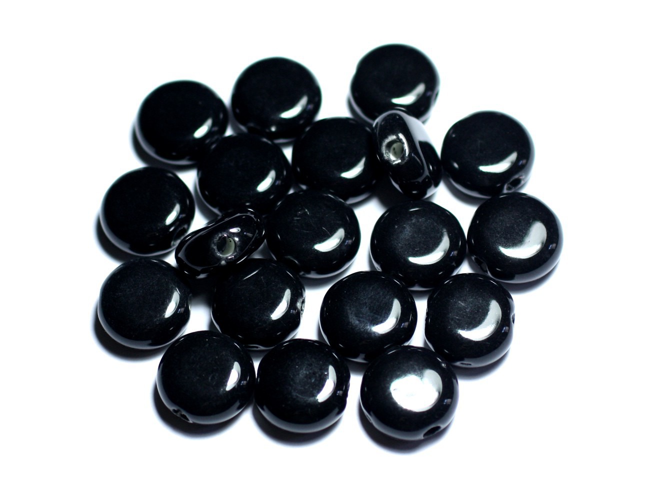 5pc - Perles Porcelaine Céramique Palets 14mm Noir - 8741140008649 