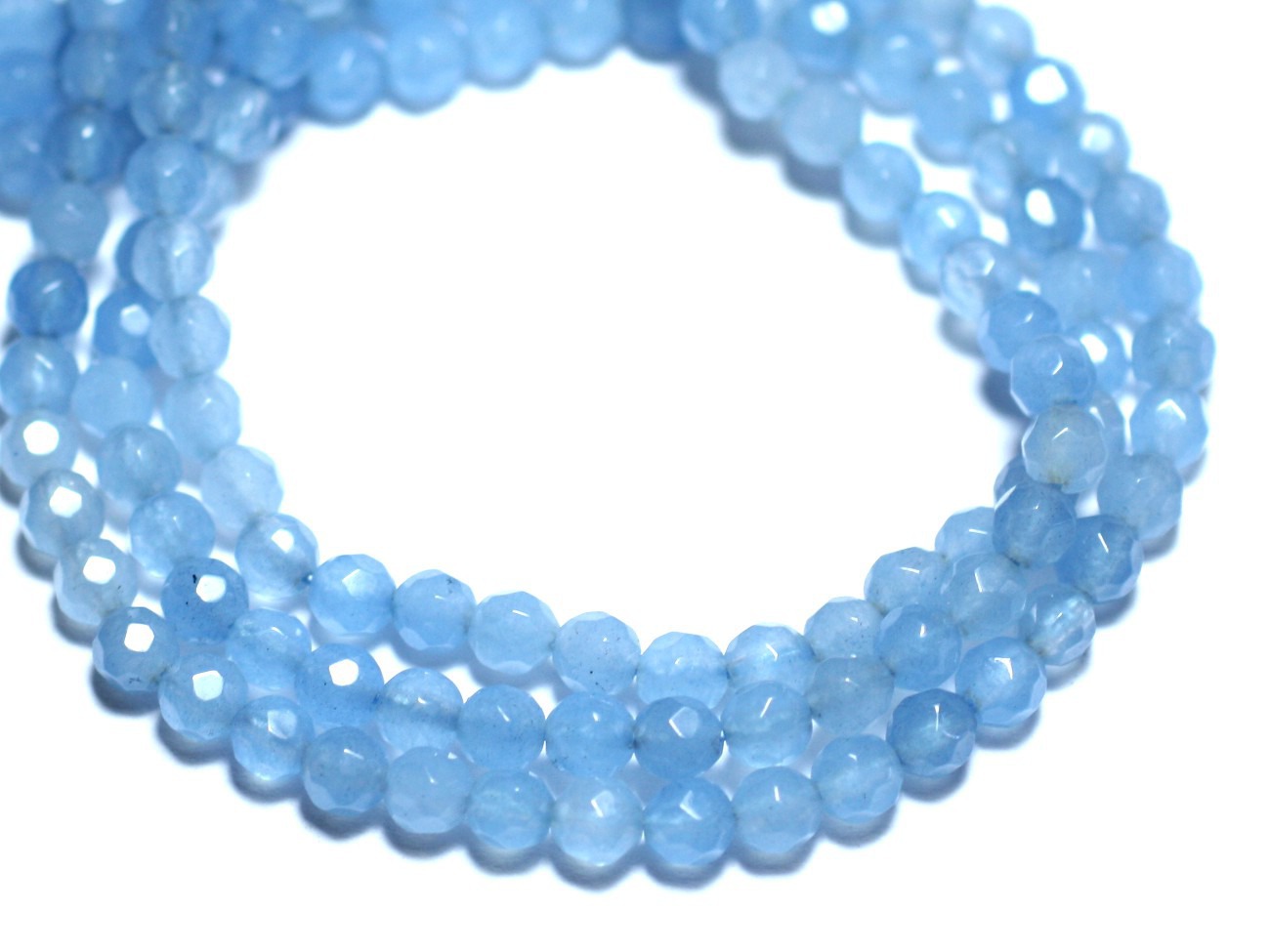 20pc - Perles de Pierre - Jade Boules Facettées 4mm Bleu Ciel - 4558550021649 