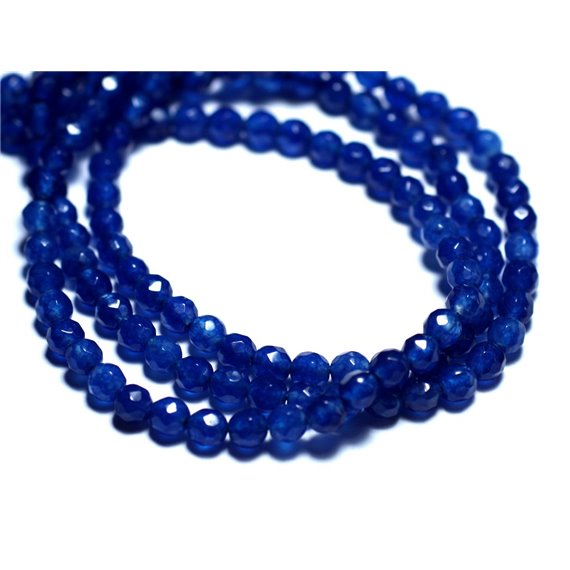 20pc - Perles de Pierre - Jade Boules Facettées 4mm Bleu Roi - 4558550017826 