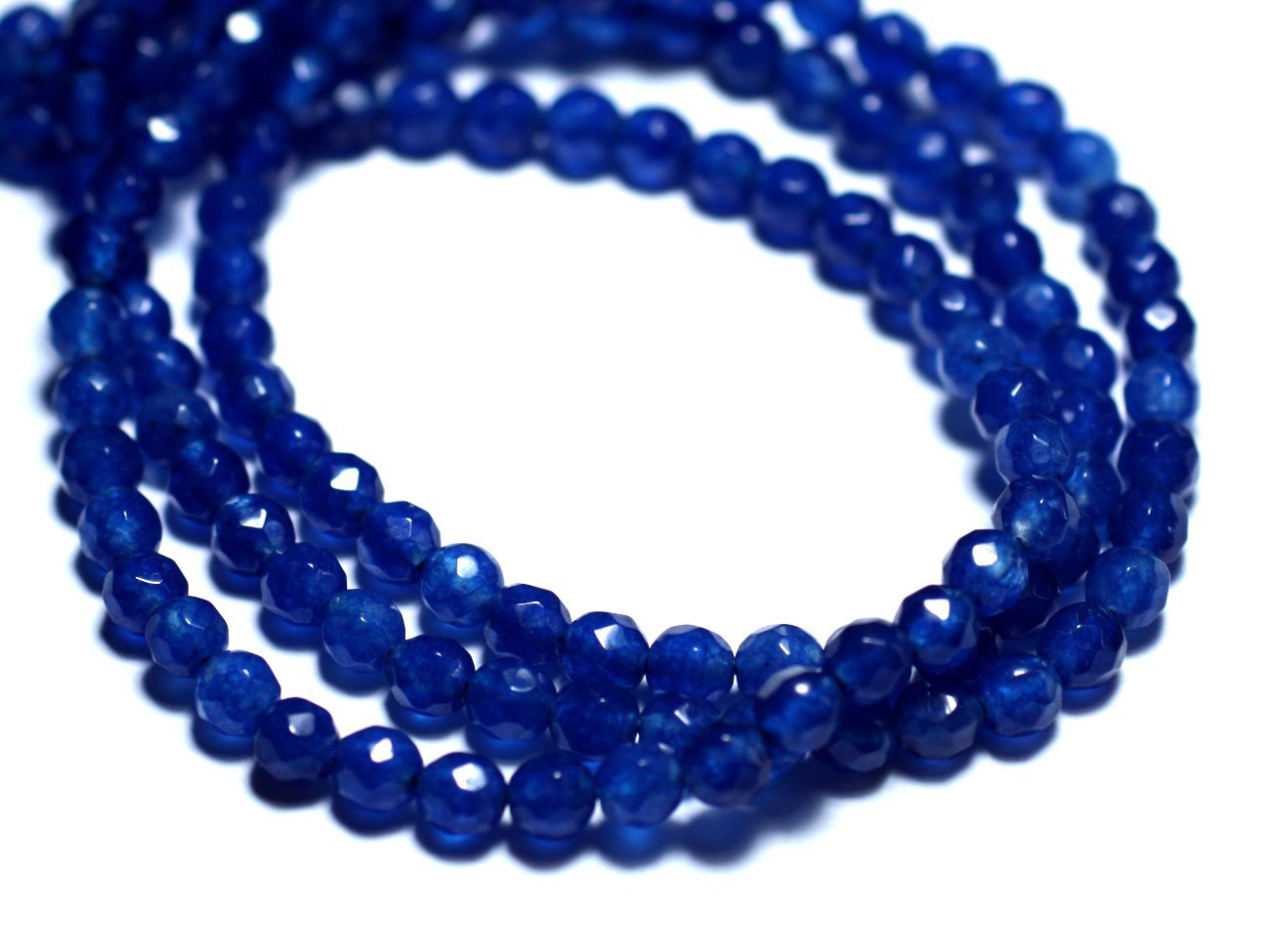 20pc - Perles de Pierre - Jade Boules Facettées 4mm Bleu Roi - 4558550017826 