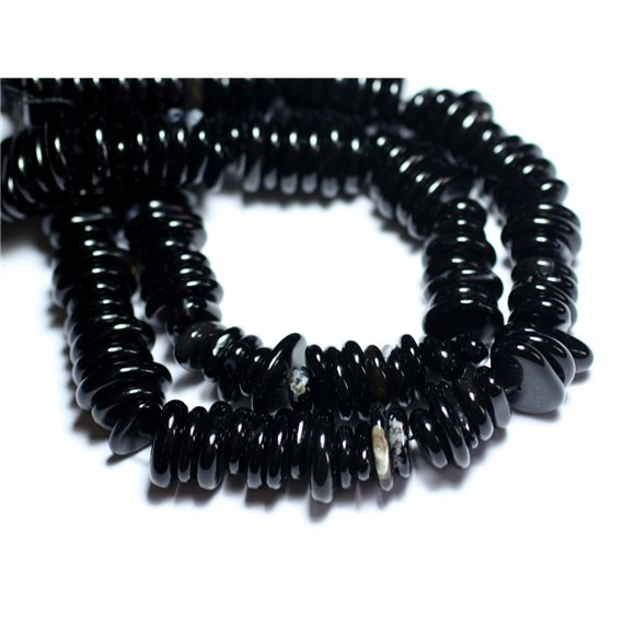 10pc - Perles de Pierre - Onyx noir Chips rondelles Palets 10-15mm - 8741140008304 