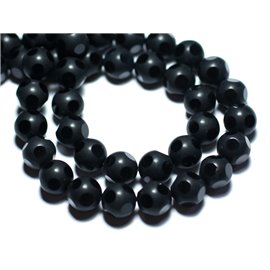6pc - Perline di pietra - Sfere sfaccettate smerigliate sabbiate nere opache in onice 10mm - 8741140007949 