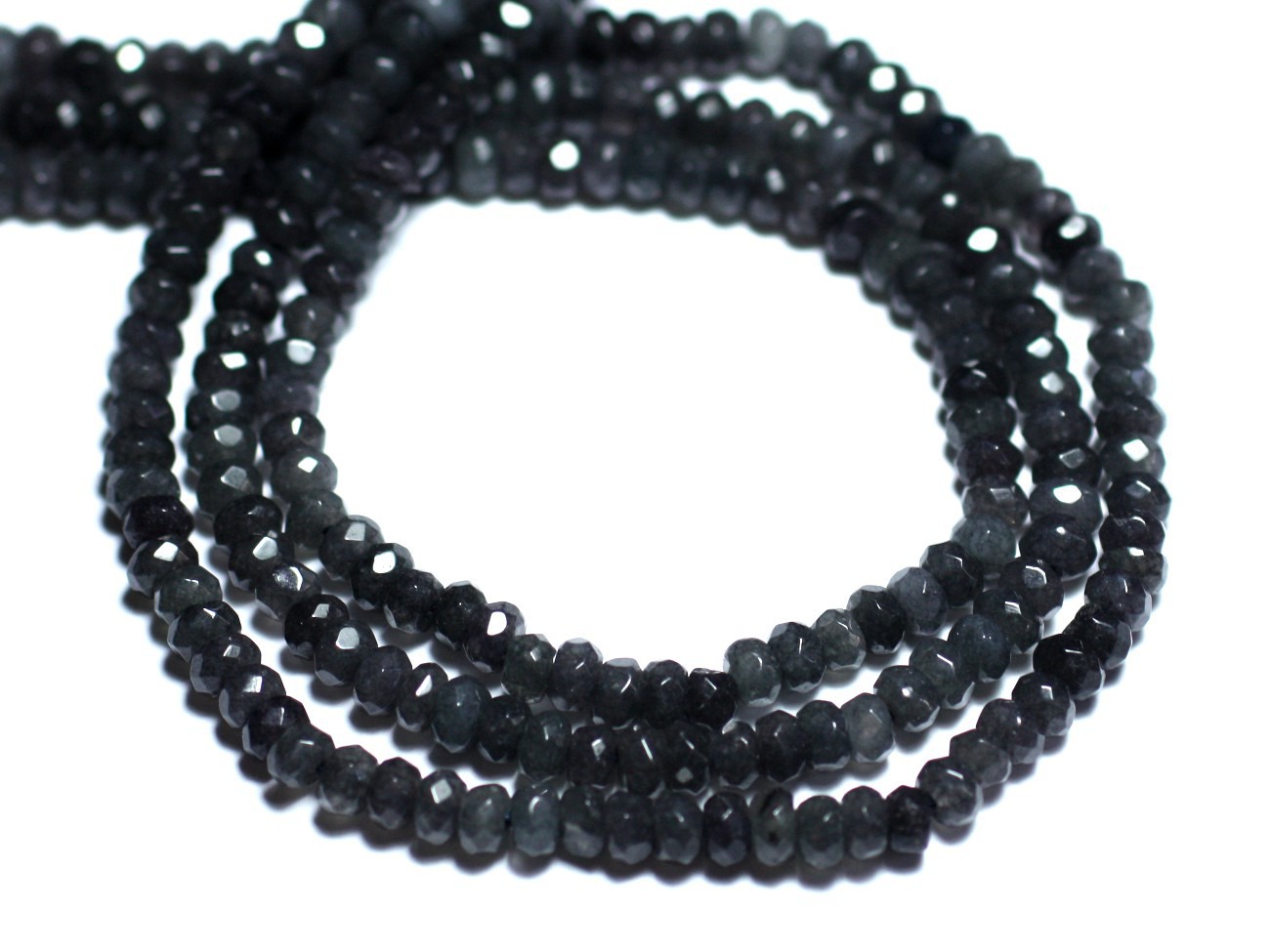 30pc - Perles de Pierre - Jade Rondelles Facettées 4x2mm Gris Anthracite Noir - 8741140008083 