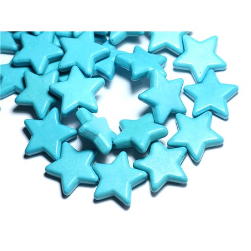 6pc - Perles Turquoise Synthèse reconstituée grandes Étoiles 25mm Bleu Turquoise - 8741140008403 