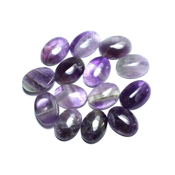 1pc - Cabochon Pierre Améthyste Ovale 18x13mm Violet Mauve Blanc - 7427039743044