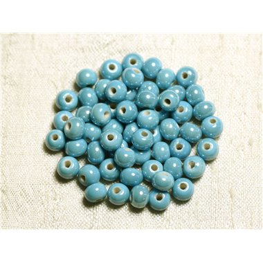 20pc - Perles Céramique Porcelaine Boules 6mm Bleu Turquoise irisé -  4558550088673 