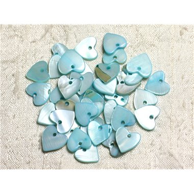 10pc - Breloques Pendentifs Nacre Coeurs 11mm Bleu Turquoise Pastel -  4558550039910 