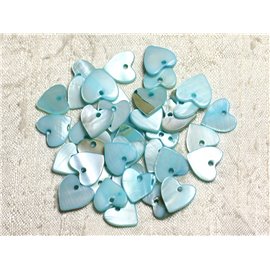 10pc - Mother of Pearl Pendants Charms Hearts 11mm Pastel Turquoise Blue - 4558550039910 