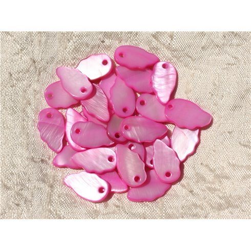 10pc - Breloques Pendentifs Nacre Feuilles Ailes 16mm Rose   4558550019042 