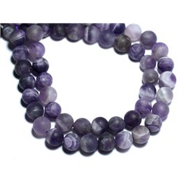 5pc - Perles Pierre Améthyste Chevron Boules 8mm Mat blanc violet mauve - 8741140008434