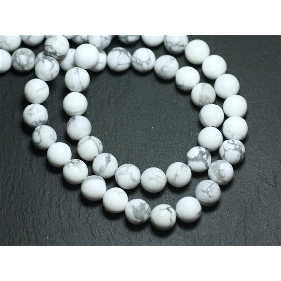 10pc - Perles Pierre - Howlite Boules 8mm Mat Sablé Givré - 8741140008496