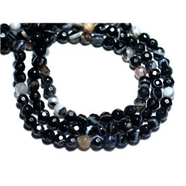 20pc - Stone Beads - Agate Faceted Balls 4mm black and white - 8741140007543 