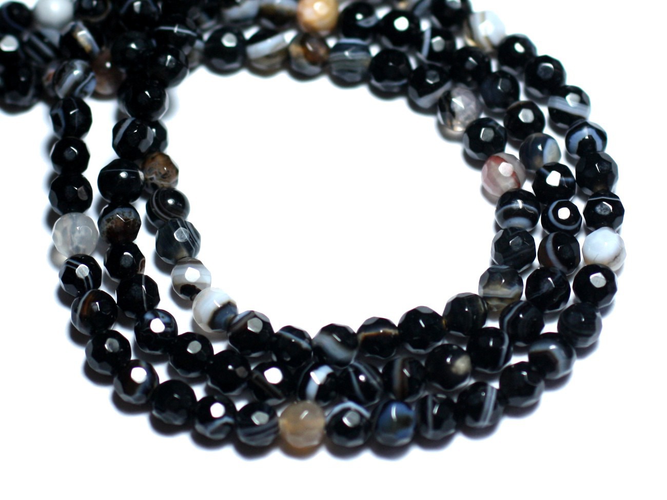 20pc - Perles de Pierre - Agate Boules Facettées 4mm noir et blanc - 8741140007543 