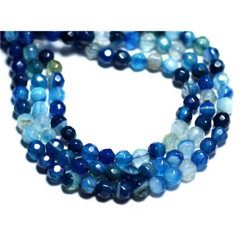 20pc - Perles de Pierre - Agate Boules Facettées 4mm blanc bleu turquoise - 8741140007550 