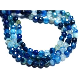20pz - Perline di pietra - Sfere sfaccettate in agata 4mm bianco turchese blu - 8741140007550 