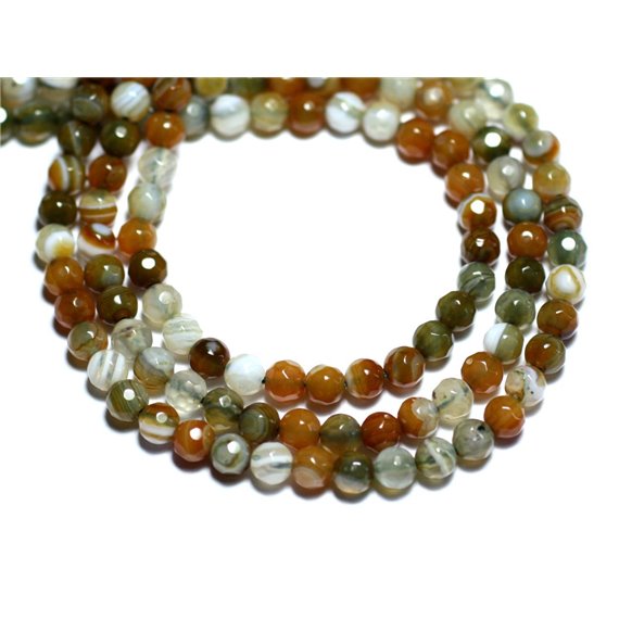 20pc - Perles de Pierre - Agate Boules Facettées 4mm blanc orange vert kaki - 8741140007567 