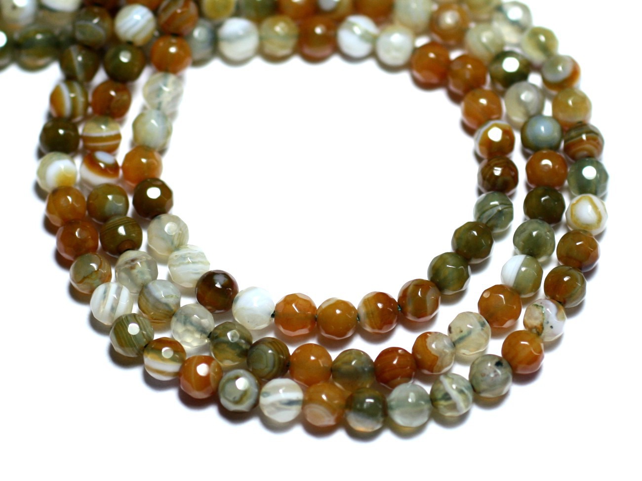 20pc - Perles de Pierre - Agate Boules Facettées 4mm blanc orange vert kaki - 8741140007567 