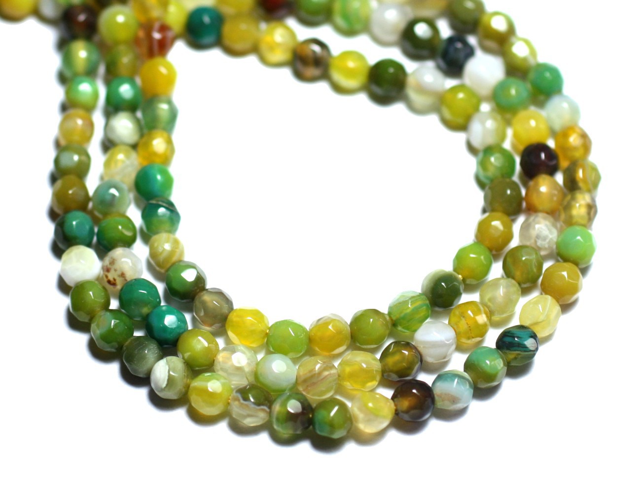 20pc - Perles Pierre - Agate Boules Facettées 4mm multicolore jaune vert olive kaki - 8741140007581