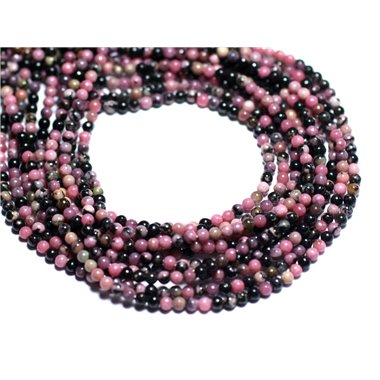 40pc - Perles de Pierre - Rhodonite rose et noire Boules 2mm - 8741140007963 
