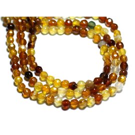 30pc - Stone Beads - Agate Faceted Balls 4mm Brown Yellow Ocher - 8741140007536 