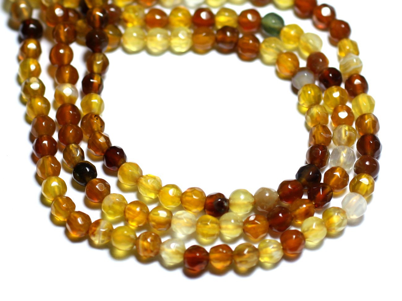 30pc - Perles de Pierre - Agate Boules Facettées 4mm Marron Jaune Ocre -  8741140007536 