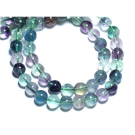 10pc - Stone Beads - Multicolored Fluorite 8mm Balls - 4558550036995 