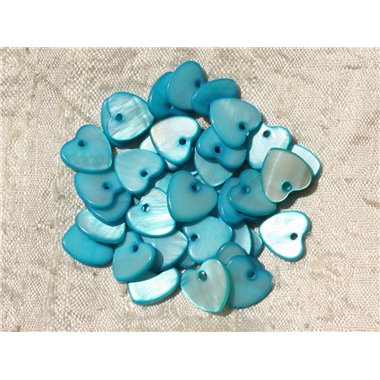 10pc - Breloques Pendentifs Nacre Coeurs 11mm Bleu Turquoise   4558550006745 