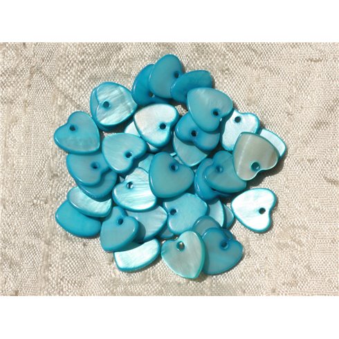 10pc - Breloques Pendentifs Nacre Coeurs 11mm Bleu Turquoise   4558550006745 