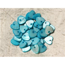 10pc - Breloques Pendentifs Nacre Coeurs 11mm Bleu Turquoise   4558550006745 