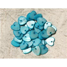 10pc - Mother of Pearl Pendants Charms Hearts 11mm Turquoise Blue 4558550006745 
