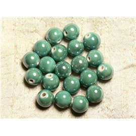 10st - Iriserende Turquoise Groen Porselein Keramiek Kralen Ballen 12mm 4558550009548 