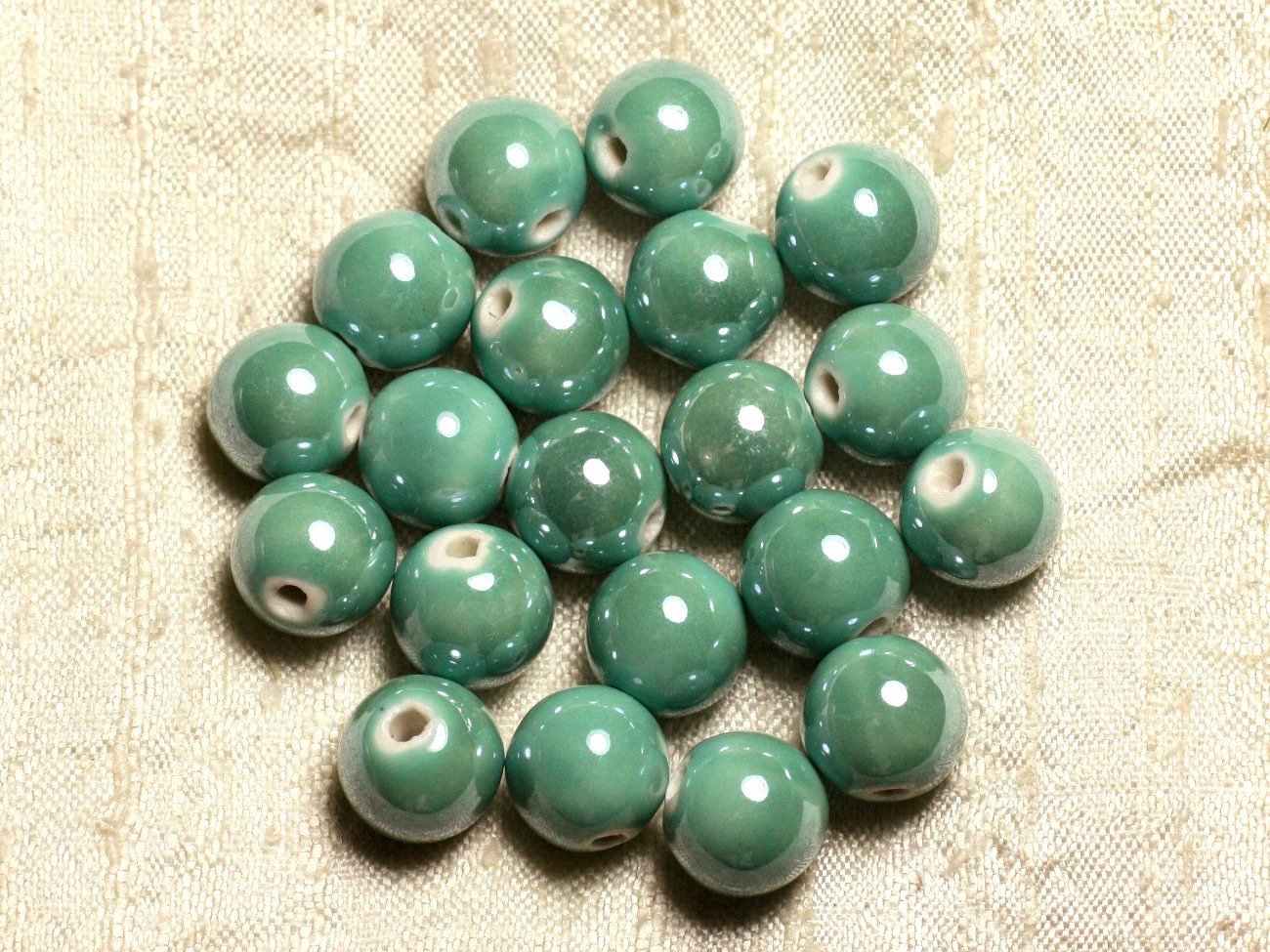 10pc - Perles Porcelaine Céramique Vert Turquoise irisé Boules 12mm   4558550009548 