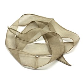 1pc - Collar de cinta de seda teñido a mano 85 x 2.5cm Beige Brown Taupe Pastel SOIE116 - 4558550003294
