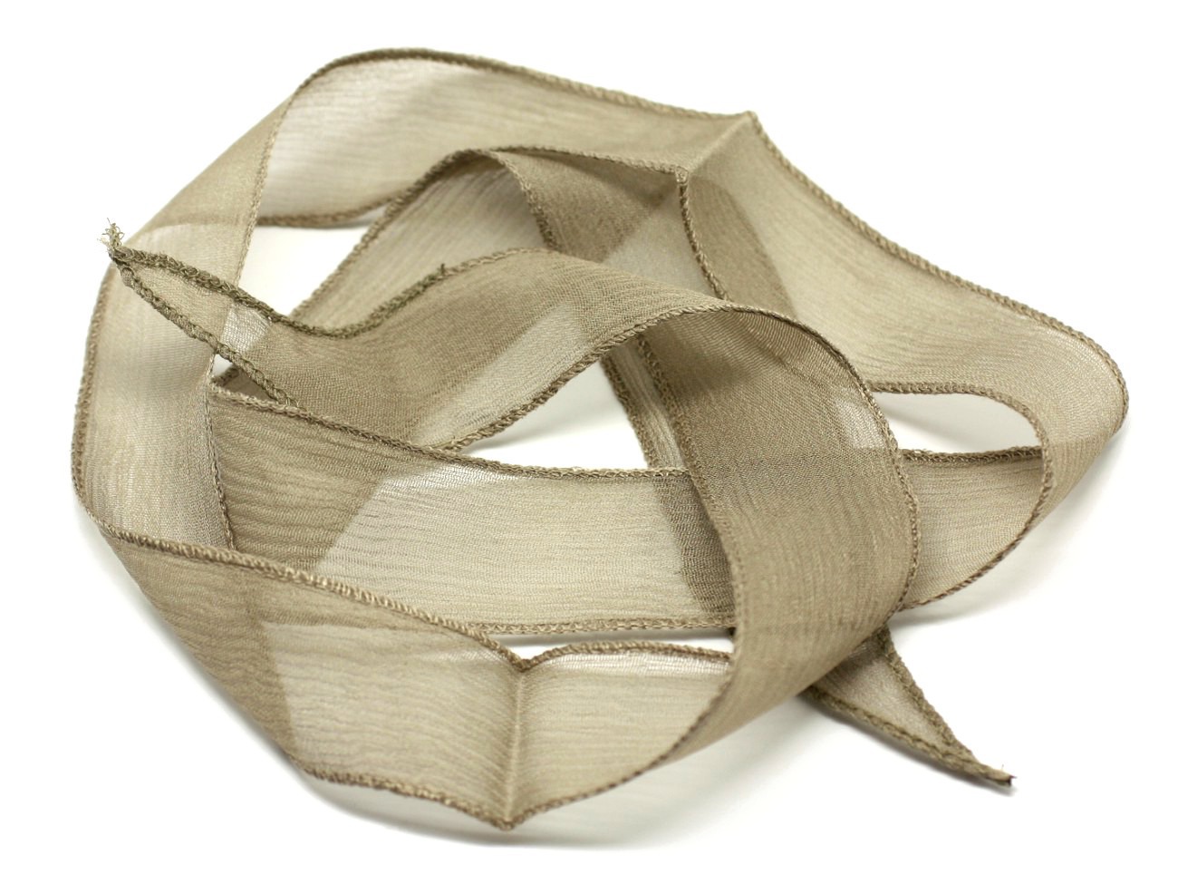 1pc - Collier Ruban Soie teint à la main 85 x 2.5cm Beige Marron Taupe Pastel SOIE116 - 4558550003294
