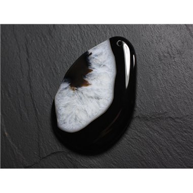 Pendentif en Pierre - Agate et Quartz Noir et Blanc Goutte 64mm N23 - 4558550085719 