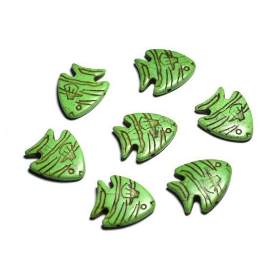 10pc - Perles de Pierre Turquoise synthèse - Poissons 26mm Vert -  4558550088192 