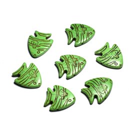 10pc - Synthetic Turquoise Stone Beads - Fishes 26mm Green - 4558550088192 