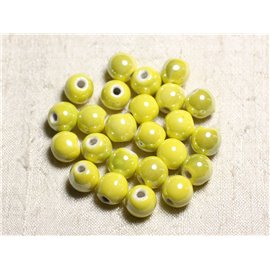 10pc - Perlas de cerámica de porcelana 10mm amarillo iridiscente - 4558550088727 