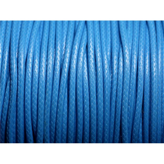 5 mètres - Cordon coton ciré enduit Rond 2mm Bleu Azur - 4558550088352 