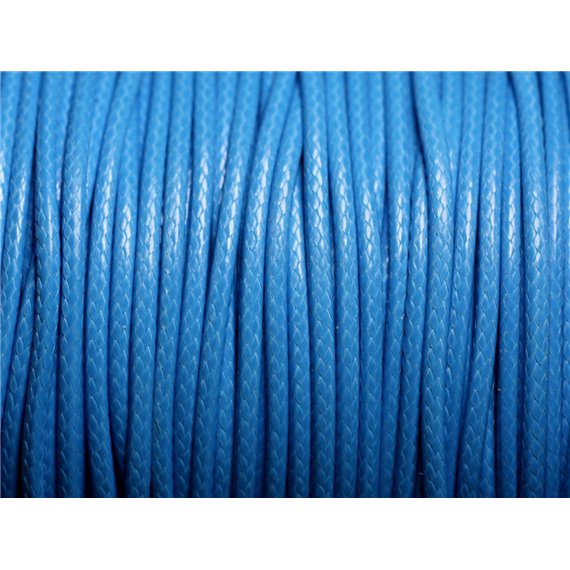 5 mètres - Cordon coton ciré enduit Rond 2mm Bleu Azur - 4558550088352 