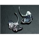 2pc - Grande Perle Pendentif Connecteur Métal Argenté Feuille Ginkgo 47mm - 4558550006059 