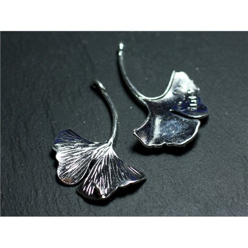 2pc - Perle Pendentif Breloque Connecteur Métal Argenté Feuille Ginkgo Biloba 47mm - 4558550006059