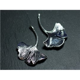 2pc - Bead Pendant Charm Connector Silver Metal Leaf Ginkgo Biloba 47mm - 4558550006059