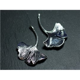 2pc - Large Bead Pendant Connector Silver Plated Ginkgo Leaf 47mm - 4558550006059 