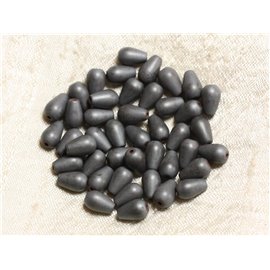 10pc - Perles Pierre Hématite Gouttes 9x6mm métal gris mat sablé givré - 4558550003591