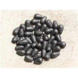 10pc - Stone Beads - Matte Hematite Drops 9x6mm - 4558550003591 